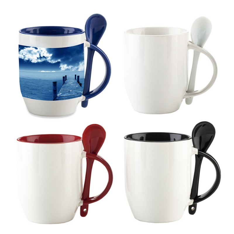 MUG CERAMICA PARA SUBLIMACION CON CUCHARA - 11 OZ
