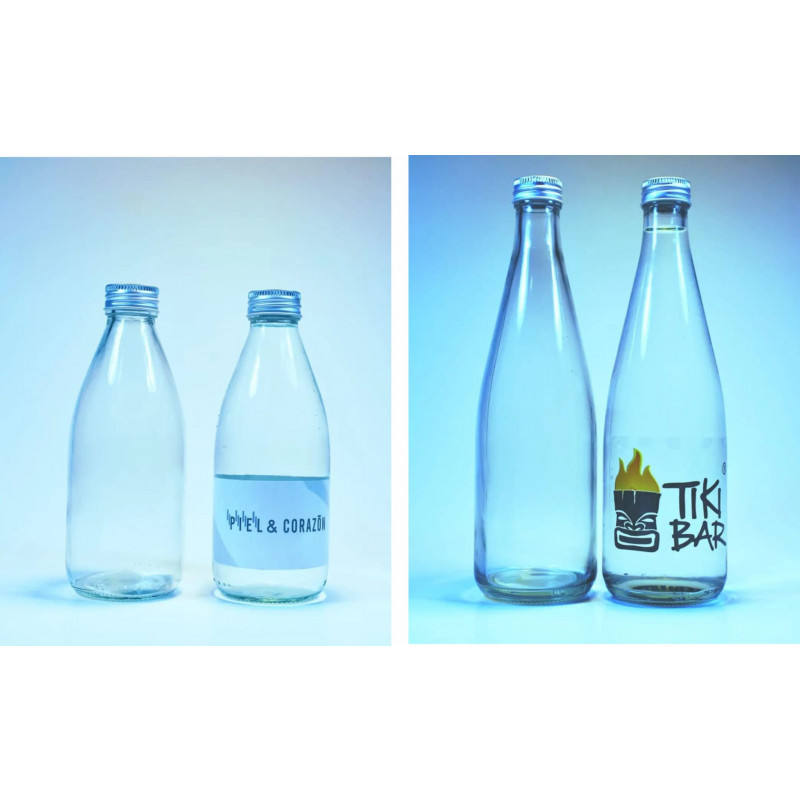 Botella de agua en vidrio