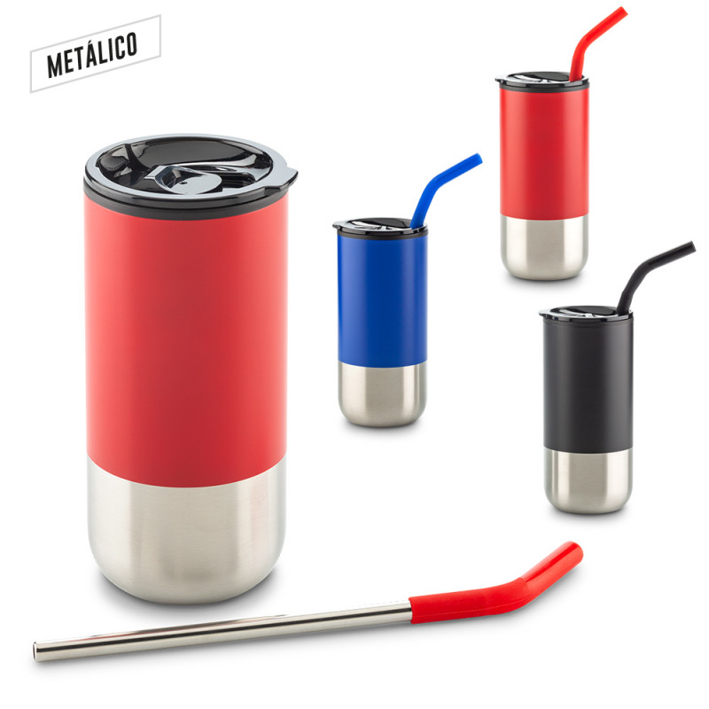Mug Metálico con Pitillo 600mlc