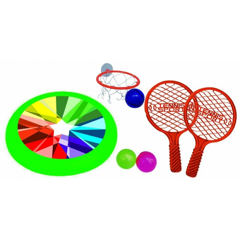 Kit frisby, raqueta pequeña y cancha super mini 
