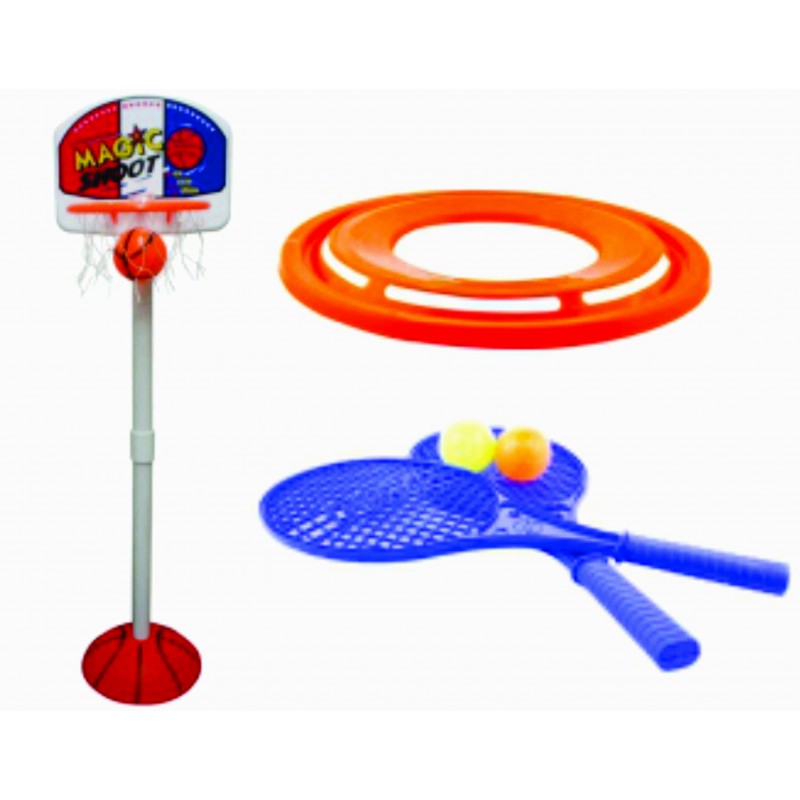 Kit cancha basket júnior, Raqueta grande, Frisbee ovni